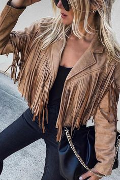 Tassel Jacket, Stile Boho Chic, Boho Chique, Boho Mode, Womens Jackets Casual, Tassels Fashion, Faux Suede Jacket, Fringe Jacket, Vestidos Vintage