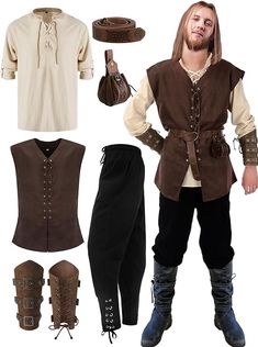 Amazon.com: Suhine 6 Pcs Men's Halloween Renaissance Costume Set Medieval Vest Shirt Ankle Banded Pants Viking Belt Armband Pouch(Small) : This Halloween, go as a viking, Outlander, seeker, or any cool Medieval dude in this Clothing, Shoes & Jewelry. As an Amazon associate, I earn from qualifying purchases. Medieval Vest, Medieval Clothing Men, Medieval Shirt, Medieval Outfit, Knight Outfit, Ren Faire Outfits, Ren Faire Costume, Medieval Party