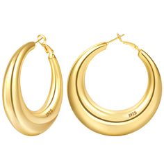 PRICES MAY VARY. 💕Chunky Gold Hoop Earrings💕Gold chunky hoop earrings are the hotest jewelry trends around the world! Classic oval chunky design, bring a sense of sophistication, fashion and luxury. These thick gold hoop earrings are really sophisticated and simply gorgeous,which can enrich your collocation, and meet your various occasions and wearing needs，you could share this set with your Family & Friends. 💕High Quality Material💕These chunky hoop earrings for women made of 925 sterling si Big Gold Hoop Earrings, Mary Macdonald, Silver Hoops Earrings, Burr Basket, Thick Gold Hoop Earrings, Trending Earrings, Thick Gold Hoops, Sentimental Jewellery, Chunky Gold Hoop Earrings