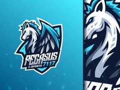 two logos for the esports team, one with a horse head and another with an eagle