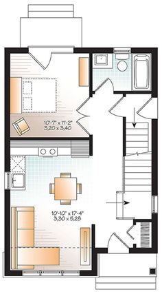 a floor plan for a small house with stairs