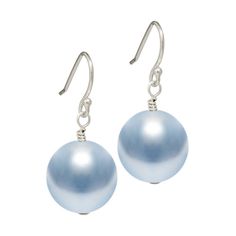 These pale blue pearl earrings are made with 10mm Swarovski pearls which are a beautiful round pearl with a Swarovski crystal core.   These earrings come on sterling silver ear wires, and are a very affordable alternative to real pearls ...ideal for those looking for a perfect round shape. The model is wearing a pair in white to show the size of the pearl. Your Biba & Rose pale blue pearl earrings will arrive in a pretty jewellery pouch, but if you would prefer them to be sent in a box, please s Cheap Blue Pearl Drop Earrings, Elegant Light Blue Pearl Jewelry, Classic Blue Pearl Drop Earrings, Classic Blue Round Pearl Earrings, Classic Blue Pearl Earrings For Gift, Blue Pearl Drop Earrings For Formal Occasions, Formal Blue Pearl Drop Earrings, Elegant Light Blue Round Bead Earrings, Elegant Light Blue Round Beaded Earrings