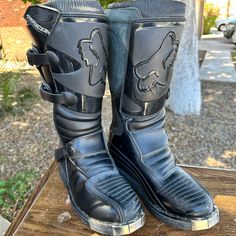 Worn Once And Out Grew. Black Moto Boots With Round Toe For Adventure, Black Round Toe Moto Boots For Adventure, Black Leather Moto Boots For Outdoor, Black Riding Boots With Reinforced Toe, Black Boots With Reinforced Toe For Adventure, Black Leather Adventure Boots, Black Leather Boots For Adventure, Black Waterproof Boots For Riding, Black Rugged Moto Boots With Vibram Sole