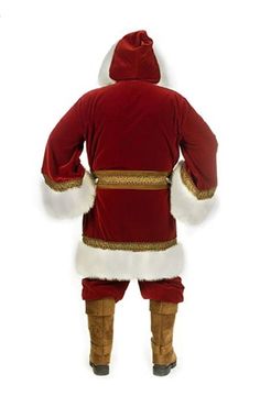 This gorgeous burgundy old time Victorian santa suit is perfect for professional community and corporate events or family parties throughout the holiday season. available in adult men's size standard fits approximately chest size 46 and XL fits approximately chest size 50. Santa suits tend to run larger than normal costumes or clothing. This Santa suit includes a hooded, velvet 3/4 length coat with full satin lining, front zipper closure, snaps, bell sleeves and belt loops. This beautiful suit i Christmas Santa Suits, Christmas Santa Suits For Men, Santa Suits For Sale, Mens Christmas Costumes, Santa Claus Suit, Victorian Santa, Santa Claus Costume, Hollywood Costume, Flannel Suit