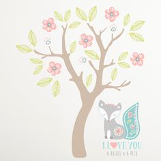 a tree with flowers and a fox on it