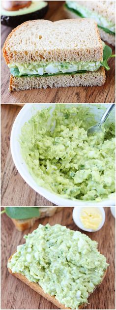 the avocado sandwich is cut in half and ready to be put into the bowl