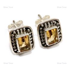 Silver Indian Jewelry, Yellow Earrings, Yellow Stone, Stone Setting, Design Earrings, Gemstone Studs