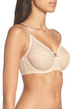 Floral lace and sultry sheer insets veil the supportive full-coverage cups of this flattering underwire bra designed without padding for a comfortable, natural fit. Style Name:Wacoal Retro Chic Full Figure Underwire Bra. Style Number: 260906.