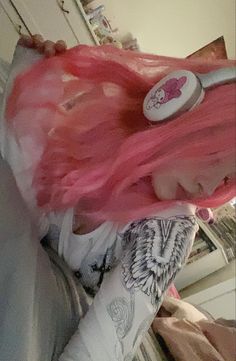 Pink Hair Pfp, Pink Hair Bangs, White And Pink Hair Aesthetic, Pink Hair Grunge, Pink Hair With Raccoon Tail, Dyed Pink Hair Aesthetic, Pink Emo Hair, Pink Egirl, Alt Pink Hair