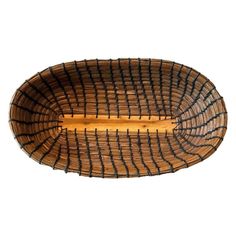 a wooden bowl with black lines on it