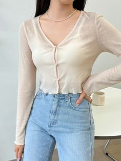 Beige Casual Collar Long Sleeve Fabric Plain  Embellished Slight Stretch  Women Clothing Casual Shoes Women Sneakers, Ootd Dress, Causal Outfits, Women Sneakers, Women T Shirts, Outfits Ideas, Cami Top, Shoes Women, Cami Tops