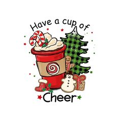 a cup of cheer with christmas trees and candy canes