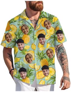 Cheer yourself up or show your love and support for your loved one with this unique and personalized Custom face Hawaiian shirt!  Our design team will work hard to get a perfect cutout of your face from your uploaded photo, so you can wear your own face, love's one, family members, husband, wife, BF, girlfriend, pet, dog or cat on a real Hawaiian shirt. This is a great way to show off your personality or commemorate an exciting summer vacation with your loved ones. ️HOW TO GET YOUR CUSTOM HAWAII Customizable Fun Summer Shirt, Custom Face Shirt, Hawaiian Gifts, Fits With Shorts, Face Photo, Hawaii Shirt, Hawaiian Shirts, Gift For Girlfriend, Tailored Shirts