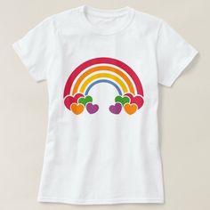 This design features puffy hearts and a rainbow, in all of those awesome eighties colors you love. Rainbow Painting, Gay Fashion, Shirt Diy, Rainbow Fashion, Heart Women, Puffy Heart, Rainbow Heart, Womens Basic, Diy Shirt