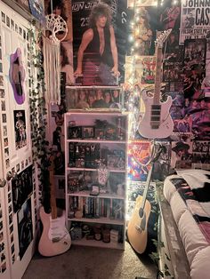 #bedroom #decor #clutter #rock #rockbedroom #posters #music Guitarist Room Ideas, Bedroom Ideas Rock, Room Ideas Rock, Metal Head Room, Punk Rock Bedroom Ideas, Room Ideas Music, Rockstar Gf Bedroom, Alt Bedroom Ideas, Rockstar Room