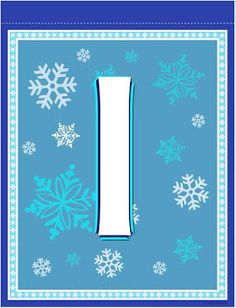 the letter i is made up of snowflakes and blue paper with white border