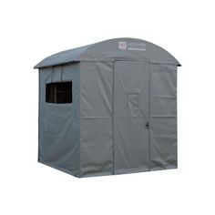 an outdoor storage shed with the door open