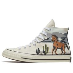 Converse Chuck 70 High 'Twisted Resort - Old Western Sunset' Egret/Multi/Egret 169821C Cowgirl Shoes, Western Sunset, Cute Converse Shoes, Embroidered Converse, Custom Chuck Taylors, Cute Converse, Casual Country Outfits, Country Shoes, Old Western