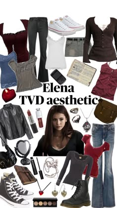 Elena Gilbert aesthetic #vampirediaries #tvdaesthetic #tvd Elena Gilbert Aesthetic, Gilbert Aesthetic, Twilight Outfits, Downtown Outfits, Tv Show Outfits, 2000s Fashion Outfits