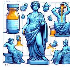 an image of blue statues with honey in them