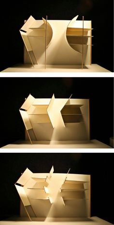 three different views of an open box with the light shining on it's sides