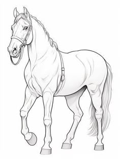 a horse is shown in this black and white drawing