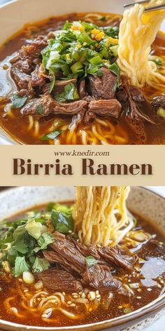 a bowl of beef ramen with noodles and vegetables