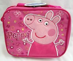 PEPPA PIG WITH PINK FLOWERS 9.5" INSULATED PINK LUNCHBOX!!BRAND NEW WITH TAGS!!  Lunchbox features main compartment closure and adjustable padded shoulder straps/carrying strap. Lunchbox measures approx. 8" Height x 9.5" Wide x 3.5" Deep Artwork: Popup Embroidery Applique Trademark: ACCESSORY INNOVATIONS 100% BRAND NEW AND LICENSED PRODUCT BRAND NEW with tag! BUY IT NOW!! Many styles for you to choose (DOC MCSTUFFINS,BRATZ,LITTLE PRINCESS,MINNIE MOUSE,DORA THE EXPLORER,TEENAGE MUTANT NINJA TURTL Cute Pink Lunch Box For Gift, Cute Rectangular Pink Lunch Bag, Cute Pink Lunch Bag For Gift, Cute Pink Lunch Box For Back To School, Rectangular Pink Lunch Bag For School, Pink Lunch Box For Back To School Gift, Pink Rectangular School Lunch Bag, Rectangular Pink School Lunch Bag, Cute Pink Lunch Bag For Back To School