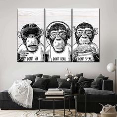 three monkeys with helmets on their heads and the words don't hear, don't