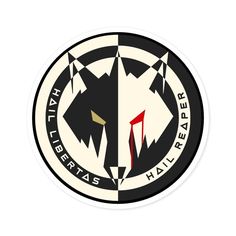 a sticker with an image of a wolf's head in the center