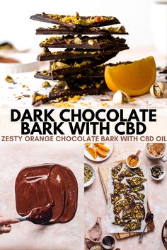 Homemade CBD chocolate bark covered with orange zest and pistachios. Easy recipe, infused with healthy CBD oil and full of expert tips on how to temper chocolate. This beautiful bar is vegan and gluten-free, the perfect way to enjoy comfort food with some added health benefits. Great gift idea for birthdays, Easter and Christmas, simply wrap it up with a ribbon and a personalised note. Can be infused with other flavours like mint, candy cane, pomegranate or even topped off with some pretzels. Chocolates Recipe, Tempering Chocolate, Temper Chocolate, Dark Chocolate Bark, Vegan Pudding, How To Temper Chocolate, Vegan Chocolate Chip Cookies, Beautiful Bars