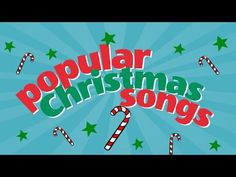 the title for popular christmas songs, with candy canes and stars on blue background