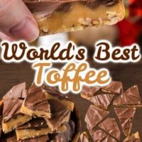 there is a advertisement for world's best toffee with chocolate and caramel