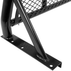 the front end of a black metal bicycle rack