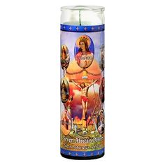 a candle with the image of jesus on it