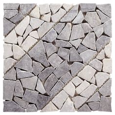 grey and white stone mosaic tile with diagonal stripes in the middle, on a white background