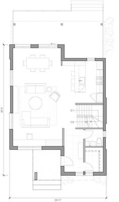 the floor plan for a small house with an open living room and dining area in it