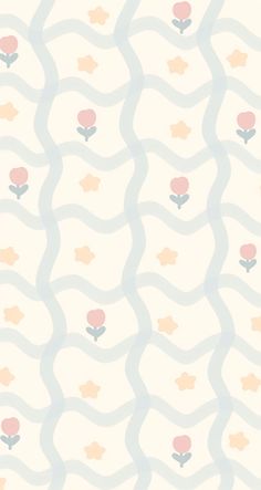 an abstract pattern with flowers and wavy lines