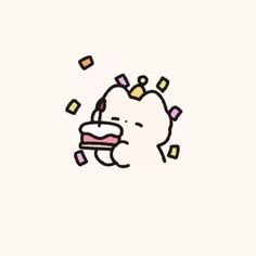 an image of a cartoon character with cake on it's face and sprinkles coming out of his mouth