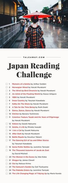 the japan reading challenge is shown with an image of a person walking in the rain