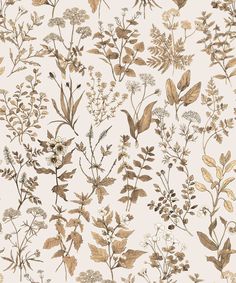 a floral wallpaper with gold leaves and flowers