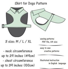 the front and back view of a shirt for dogs and cats, with instructions on how to