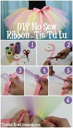 the instructions for how to make a tutu skirt with ribbons and ribbon bows on it