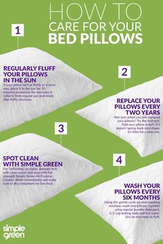 an advertisement for bed pillows with instructions on how to care for your bed pillowes