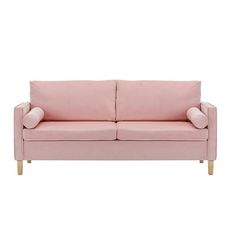 Designed to impress, this loveseat showcases a chic and elegant silhouette, making it the perfect centerpiece for any upscale living space. The 70" width provides ample room for you and your loved one to snuggle up, while the 17" seat height ensures optimal comfort for hours of lounging. Color: Pink. Couch 2 Seater, Modern Couches, Living Room Pink, Pink Velvet Sofa, Couches For Living Room, Velvet Loveseat, Modern Loveseat, Modern Couch, Small Sofa