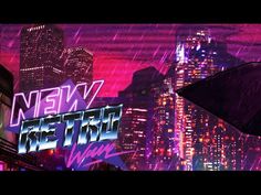 an animated scene with neon lights in the background and cityscape on the wall