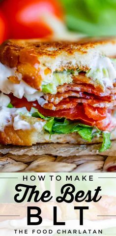 a BLT sandwich with a bite taken out, with bacon, lettuce, tomato, avocado, and white bread! Best Blt Sandwich, Best Blt, Low Carb Sandwich, Healthy Sandwich Recipes, The Food Charlatan, Cold Sandwiches, Bacon Sandwich, Blt Sandwich