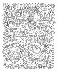 an adult coloring page with the words i love you and many other things in it