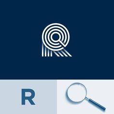 a magnifying glass with the letter q in it next to a logo for r