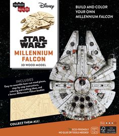 the millennium falcon model is shown in front of an advertisement for disney's millennium falcon